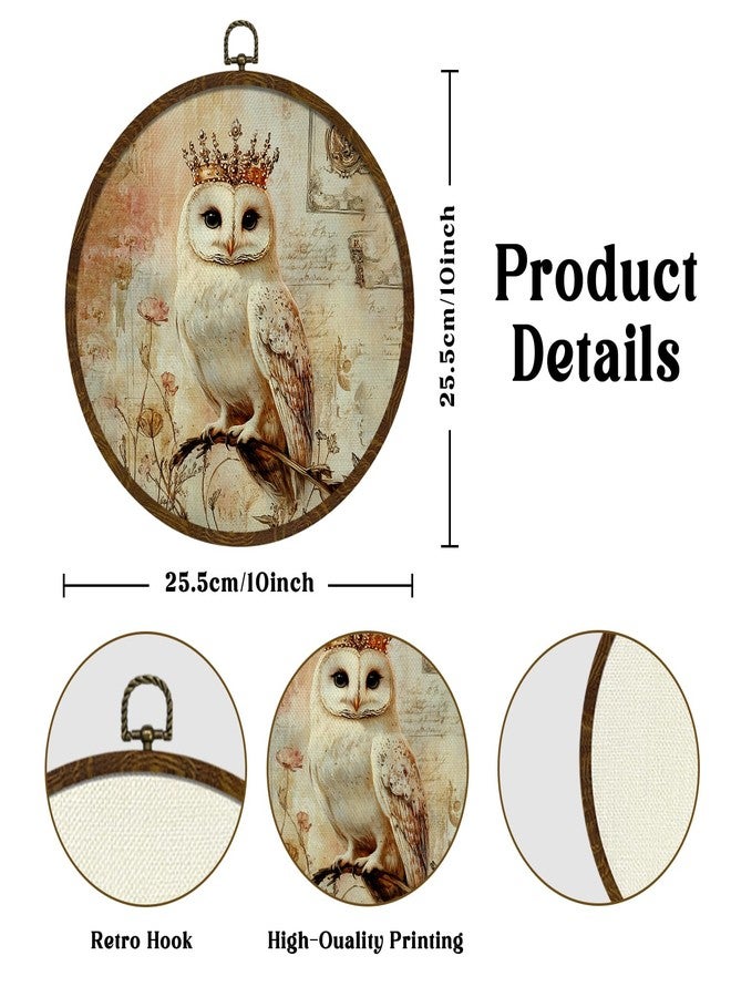 KLYTINK Vintage Crown Owl Wall Art Decor,Retro Bird Mid Century Modern Wall Art Canvas Frame Hanging Prints, Vintage Animal Round Wall Art Decor for Bedroom,Best Gifts for Brithday Christmas 10"x10"(BY0610) - Image 2